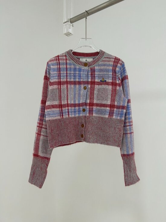 Vivienne Westwood Sweaters - New Vivienne Westwood Tartan Check Knit Cardigan - Red/Blue - Size M